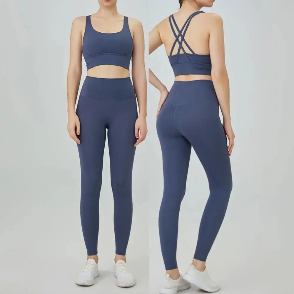 Classic women's yoga suit 2 piece set cross sling bra vest, butter touch stretch leggings gym workout dance sports suit Aurexia off