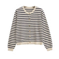 Withered 2026 Fashion New Product Striped Knitted Cardigan Versatile Round Neck Buckle Long Sleeve Coat Aurexia off