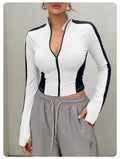 Yoga Clothes Stand Up Collar Jacket Outdoor Sports Long Sleeved Women Slim Quick Dry Zipper Cardigan Running Fitness Jacket Top Aurexia off