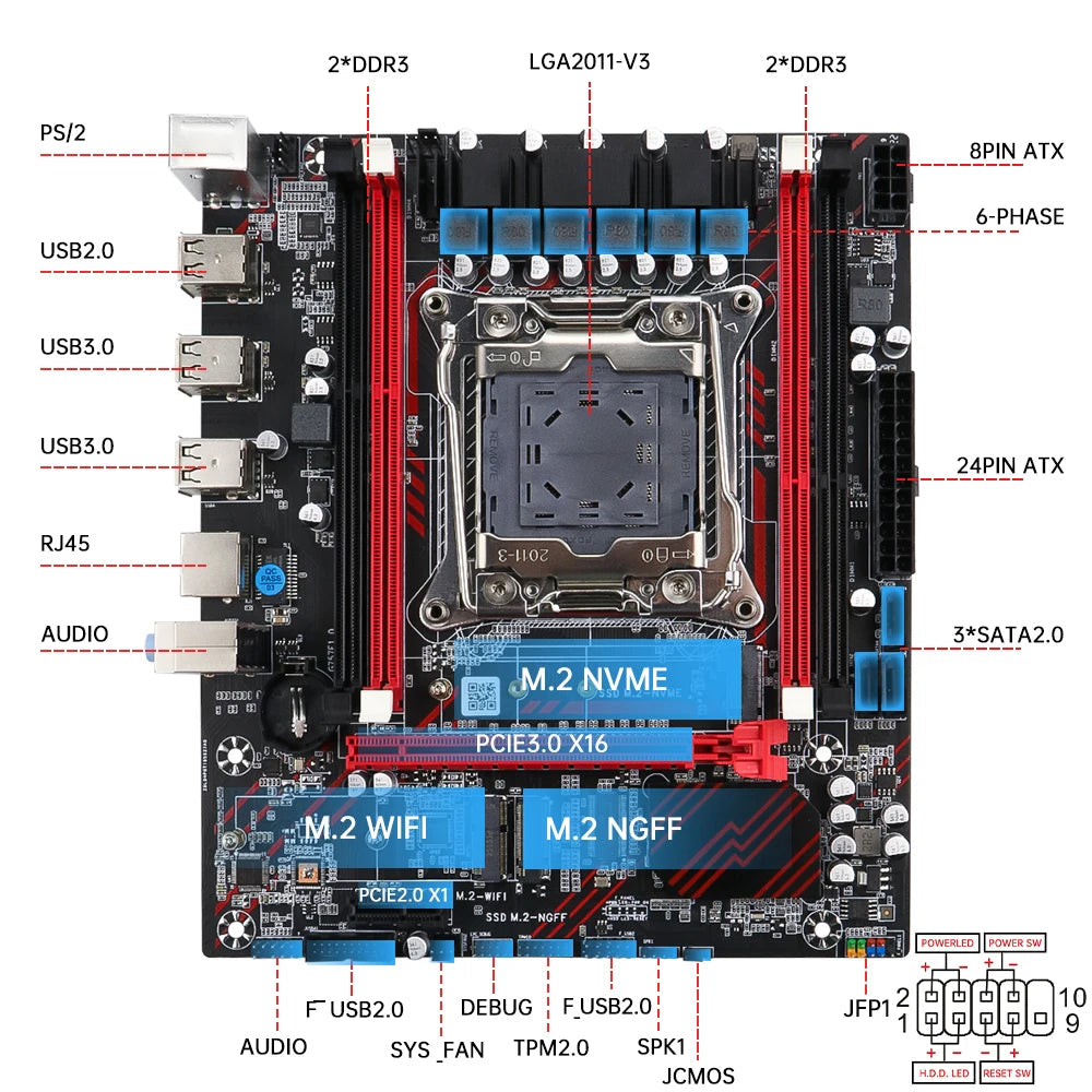 SOYO X99 Motherboard Set Kit With Intel LGA2011-3 Xeon E5 2676 V3 and DDR3 16GB (2*8GB) 1600MHz Dual Channel RAM M.2 NVME Aurexia off