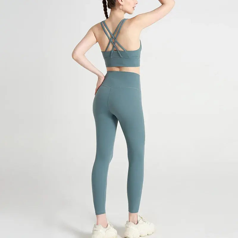 Classic women's yoga suit 2 piece set cross sling bra vest, butter touch stretch leggings gym workout dance sports suit Aurexia off