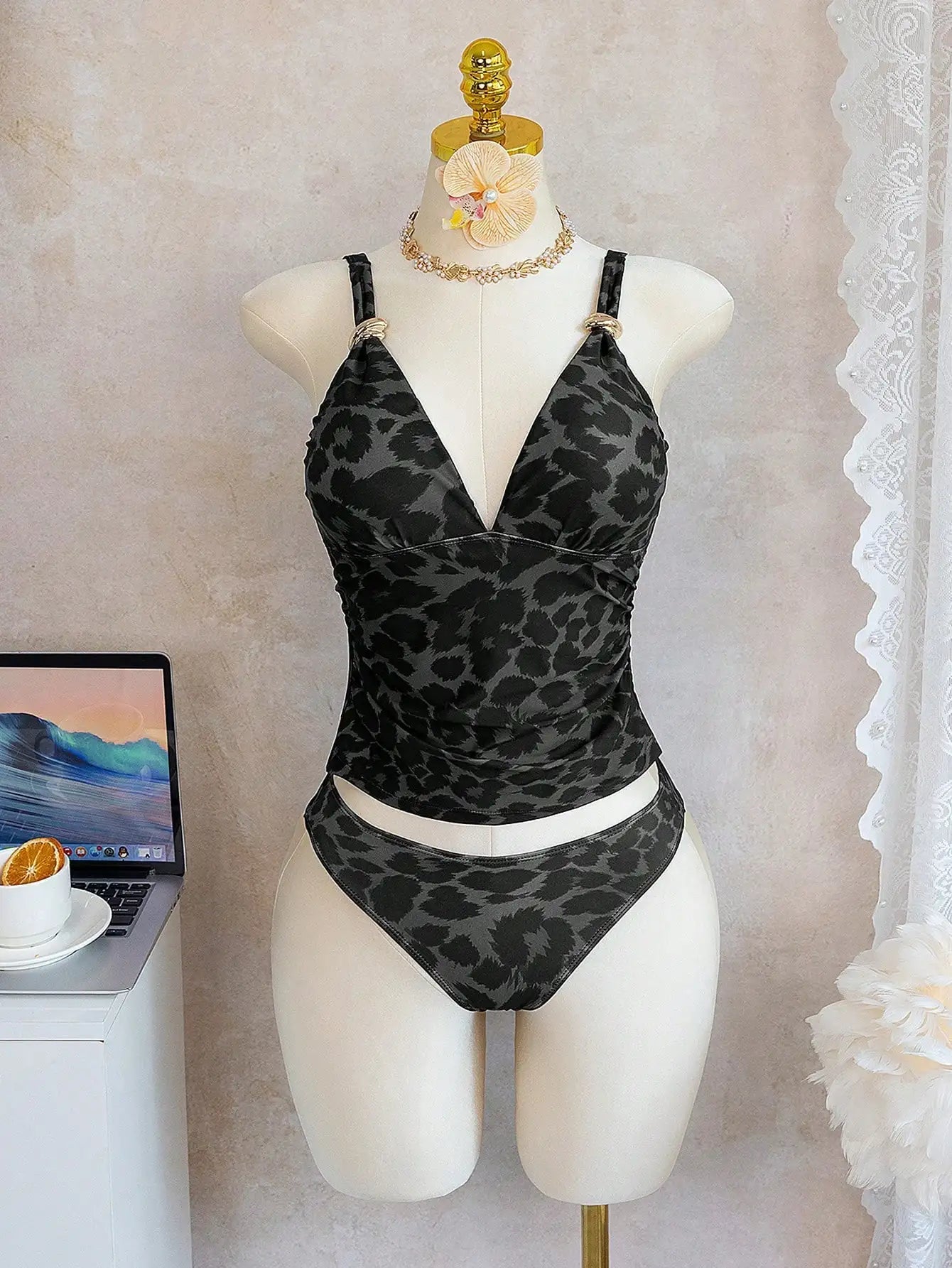 Women's Leopard Print V-Neck 2-Piece Bikini Set For Beach Pool Party Aurexia off