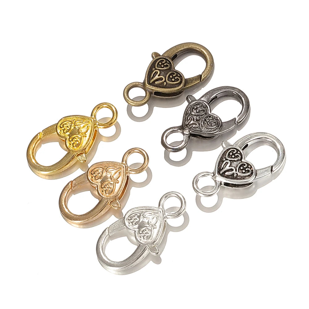 10pcs Metal Heart-Shaped Lobster Clasp Connectors Vintage Engraved Heart Alloy Keychains for DIY Pendant Jewelry Making Aurexia off