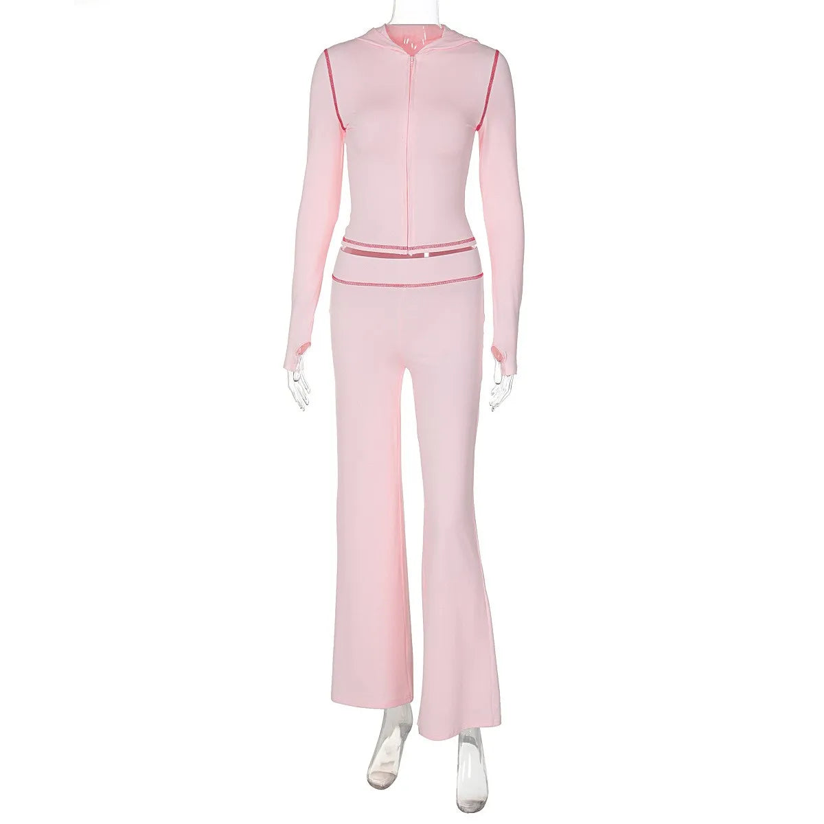 Summer Women's Clothing Front Top High Waist Skinny Long Pants Set For Polyester Streetwear Aurexia off