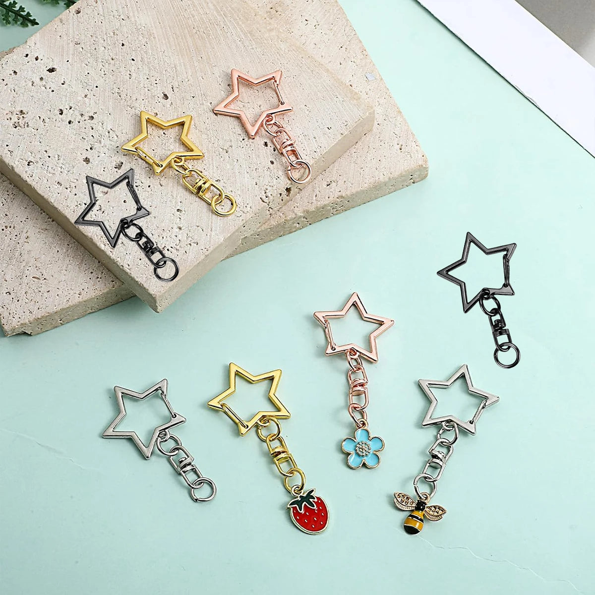15/25/40 Set Star Shaped Rotating Spring Keychain, Suitable For  Keychain Lanyard, DIY Crafts, Holiday Gift, Bag Decorations Aurexia off
