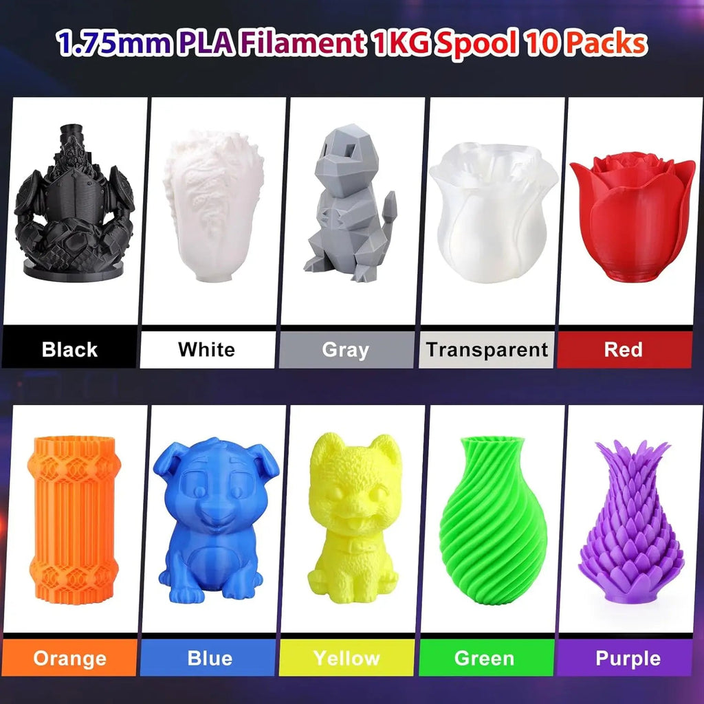 10KG 3D Printer Filament Bundle, 1.75mm No Tangle, 10 Colors Including Black, White, Grey Aurexia off