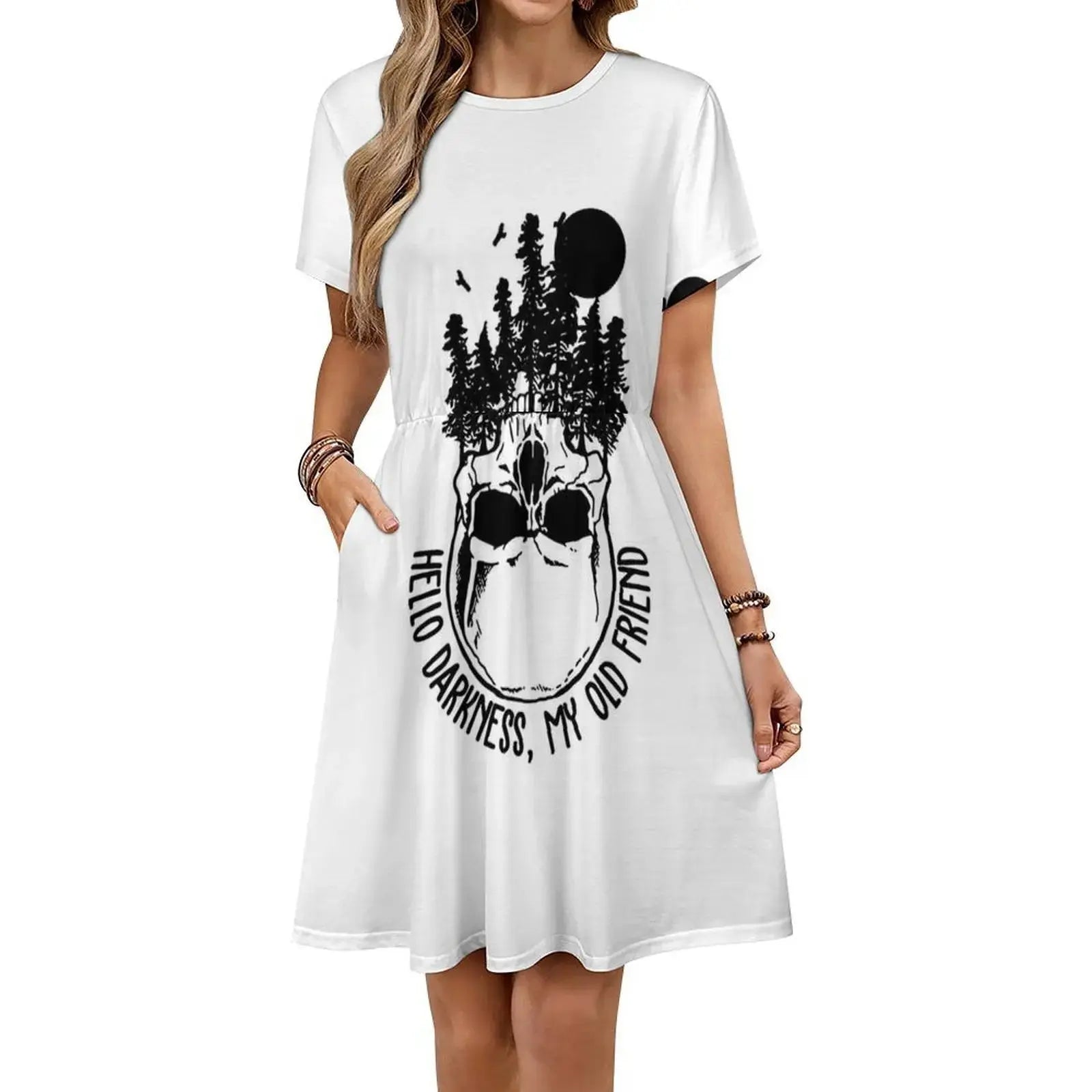 Hello Darkness My Old Friend Skull Vintage Sweetheart Neckline Dress Elegant Summer Party Dress For Women Hello Darkness My Old Aurexia off