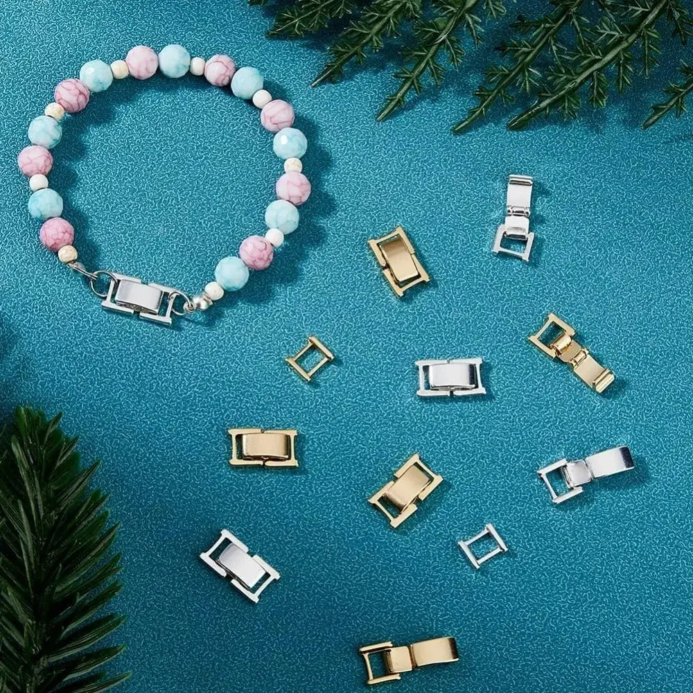 12Pcs 2 Colors Fold Over Jewelry Clasp Brass Bracelet Extenders 0.59x0.33x0.16 Inch Small Fold Over Clasp Foldover Extension Aurexia off