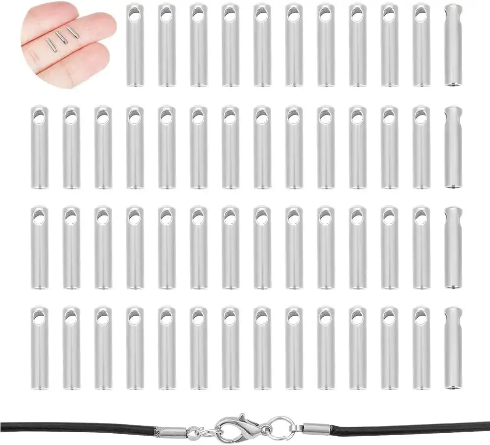100Pcs Stainless Steel Cord Ends End Caps 1mm Inner Diameter Column Cone Leather Cord Ends Jewelry Making Caps Bracelet Aurexia off