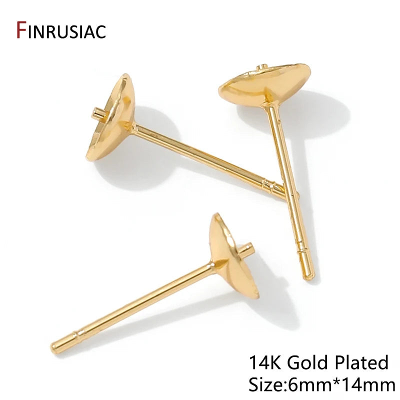 14K Gold Plated Brass Earring Stud Base Blank Post Ear Studs Tray Earplug For Pearl DIY Earring Making Accessories Aurexia off