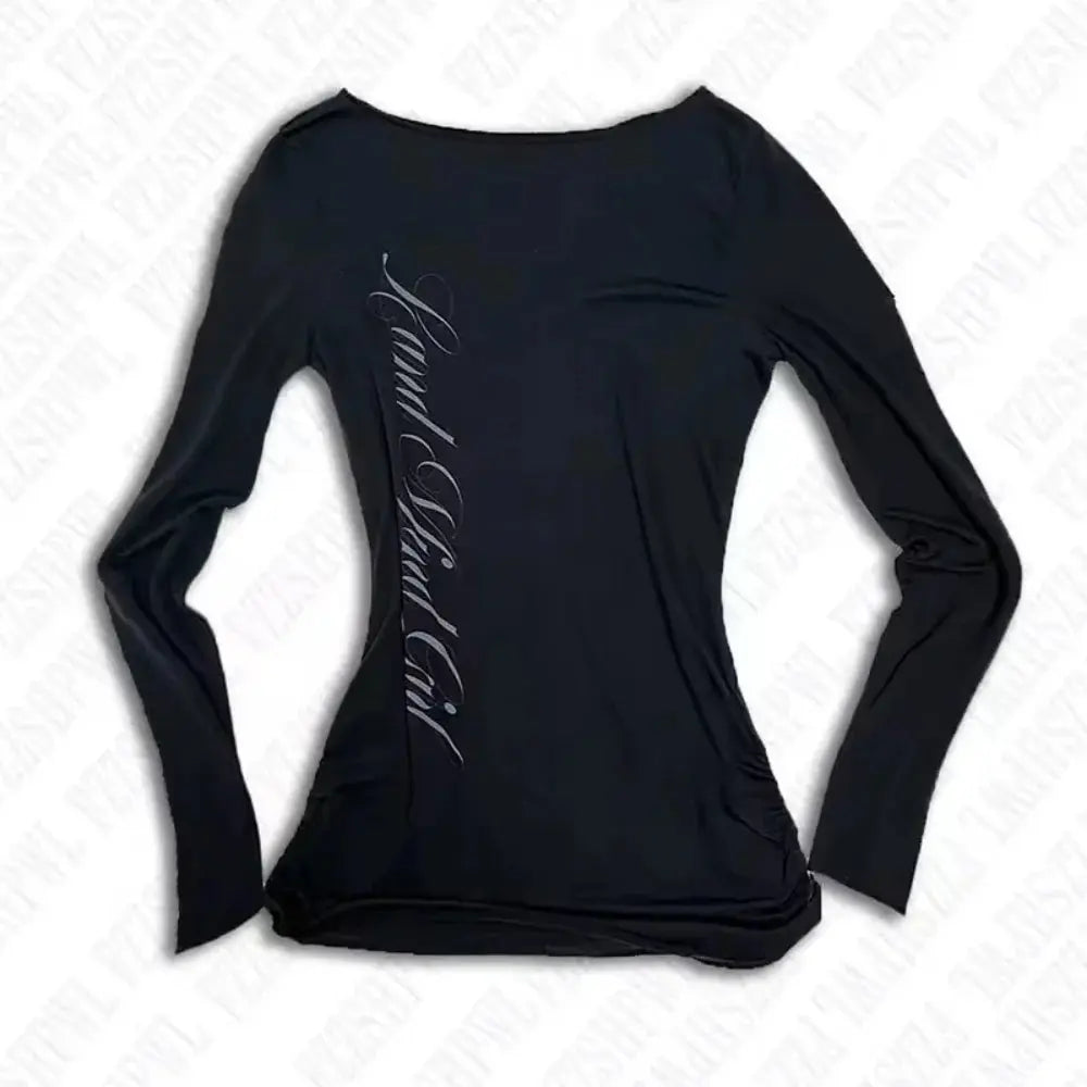 Japanese and Korean Y2K design sense niche women's spring trend best-selling casual long sleeved waist repair T-shirt ins Aurexia off