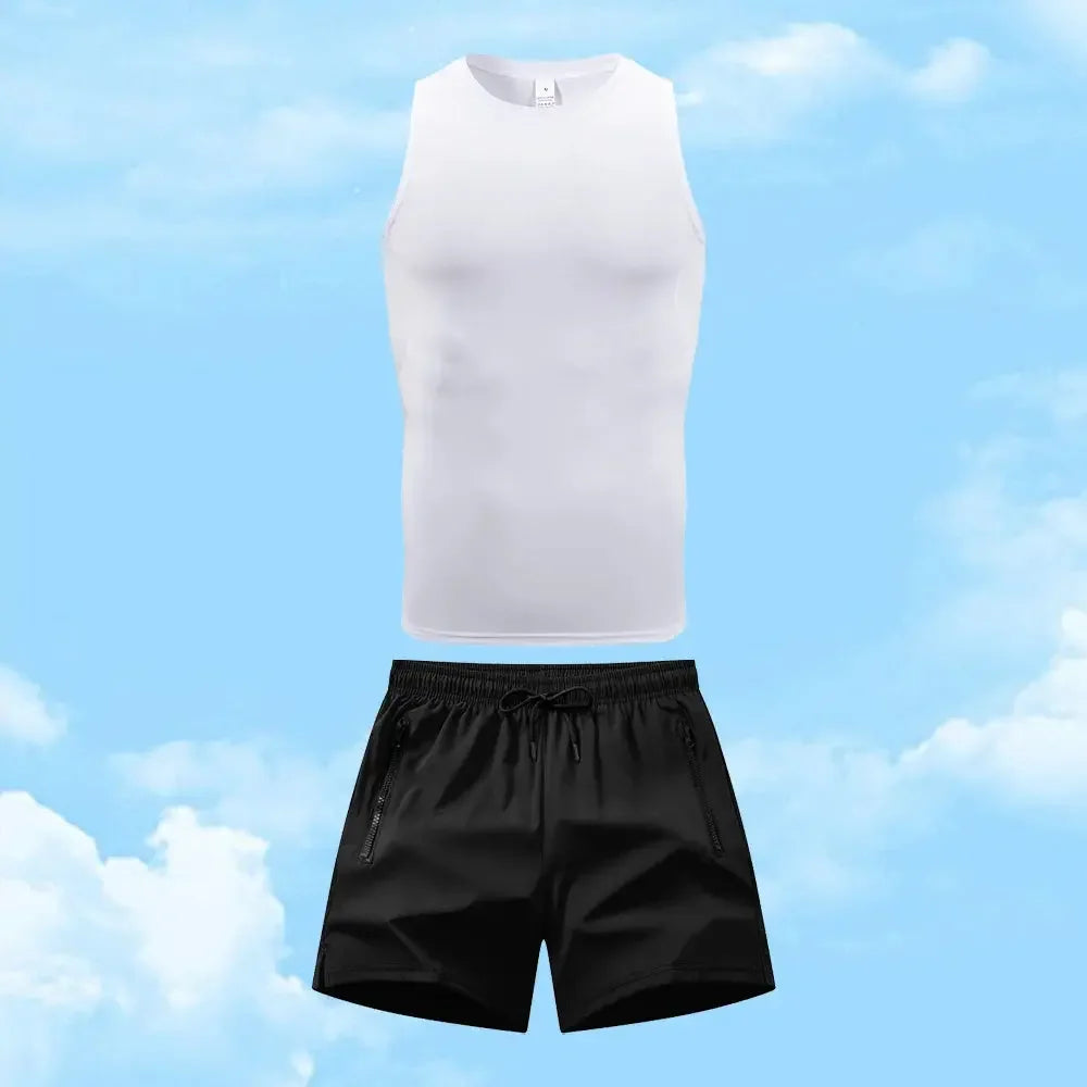 Men's Casual Sportswear Set Quick Drying Vest And Athletic Shorts Elastic And Breathable Perfect ForRunning And Fitness Training Aurexia off