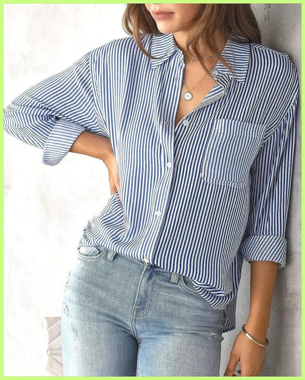 2025 New Striped Oversized Cotton Top, Elegant Lapel Long Sleeve Loose Casual Blouse for Women Aurexia off