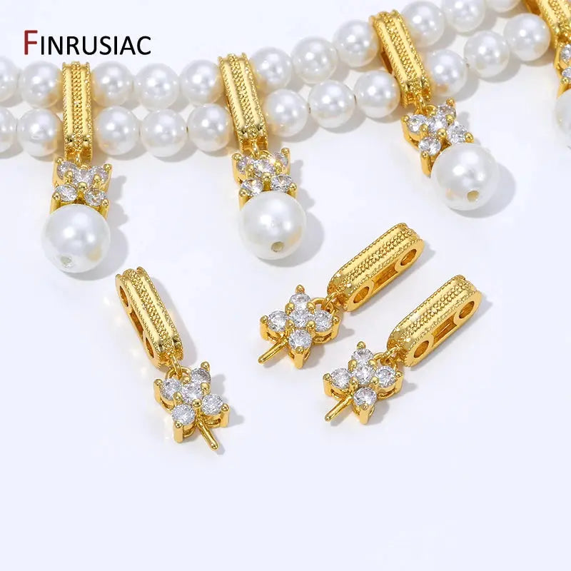18K Gold Plated Brass Rectangle Pendant Bails,Inlaid Zircon Pearl Pendant Mounting End Caps Peg Bails,DIY Jewelry accessories Aurexia off