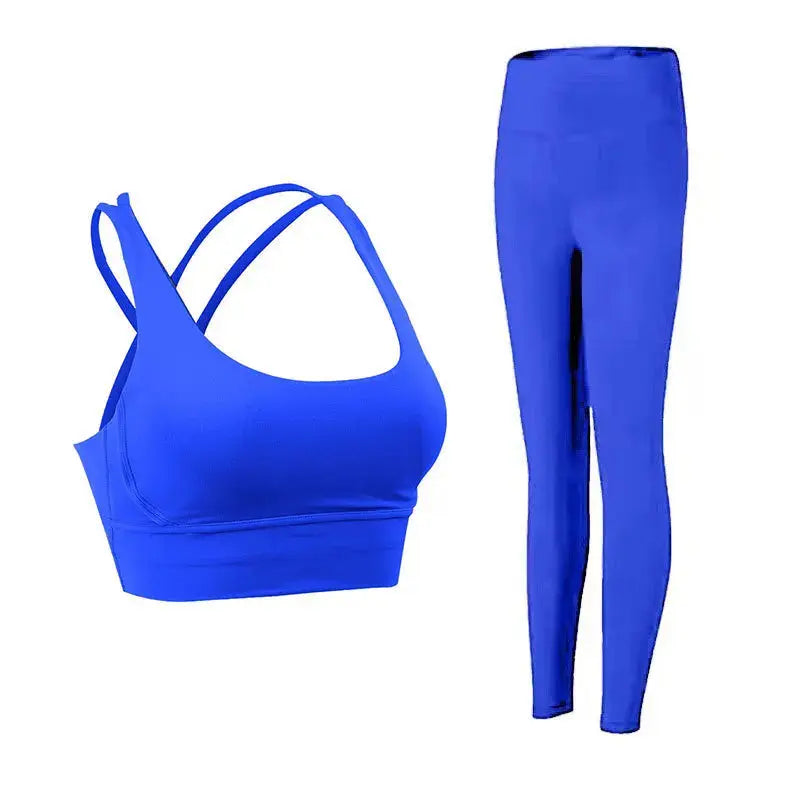 Classic women's yoga suit 2 piece set cross sling bra vest, butter touch stretch leggings gym workout dance sports suit Aurexia off