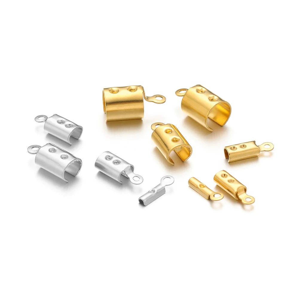 50pcs Stainless Steel High Quality Crimp End Beads Caps Leather Cord Clips for DIY Jewelry Making Necklace Connectors Supplies Aurexia off