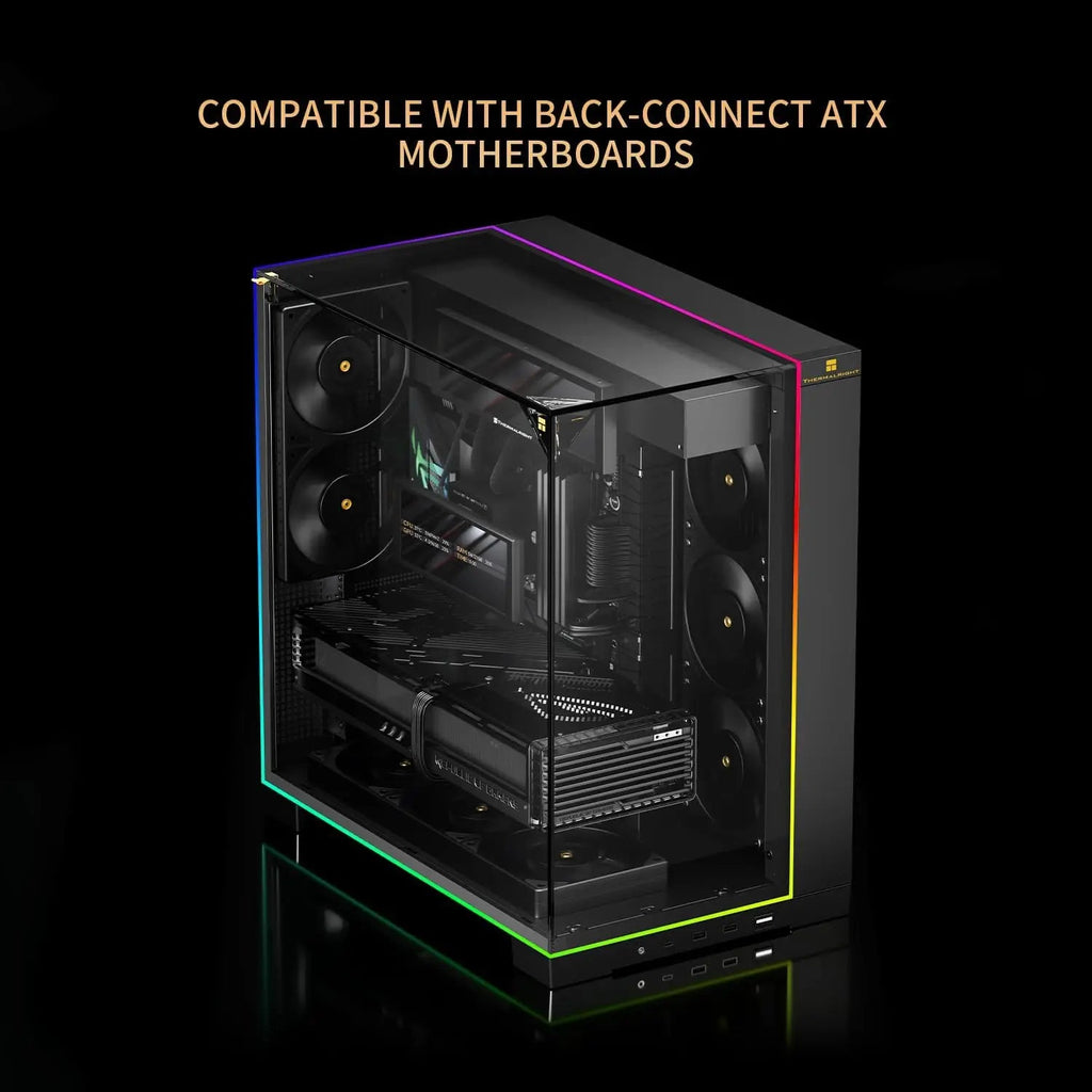 ATX Gaming Case with Panoramic Glass Panel, 8 Fan Slots, Type-C Interface, and 9.16-inch LCD Display Aurexia off