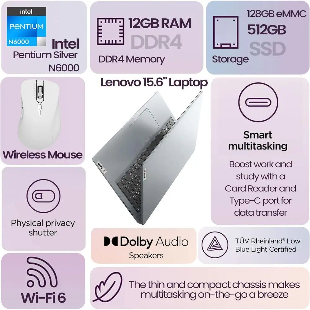 15.6 HD Laptop, Intel Quad-Core, 12GB RAM, 384GB Storage, 1 Year Office 365, HDMI, Wi-Fi 6, Windows 11 Home, Wireless Mouse Bund Aurexia off