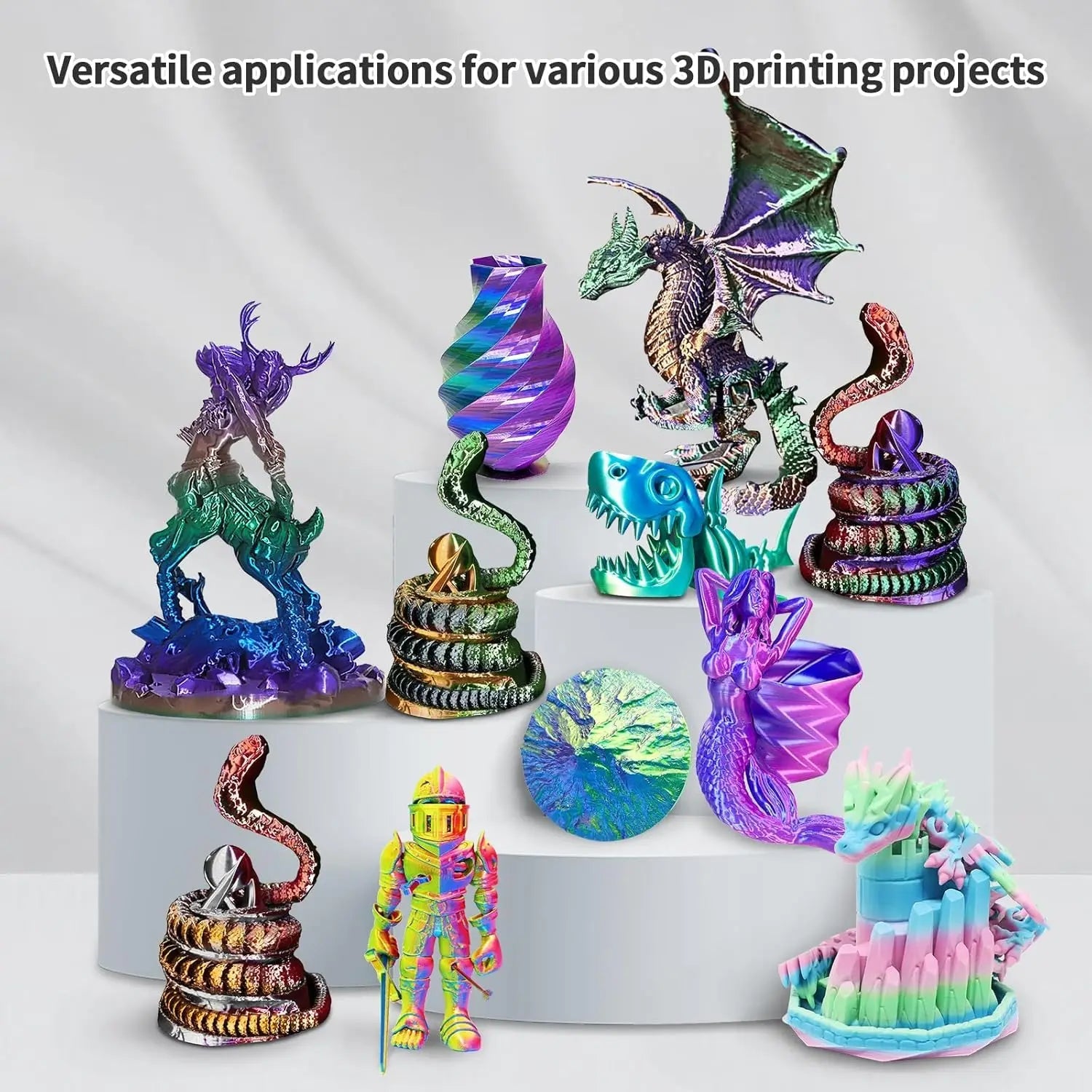Silk PLA Filament 1.75mm Rainbow Color, 10-Pack Bundle for Smooth 3D Printing Aurexia off