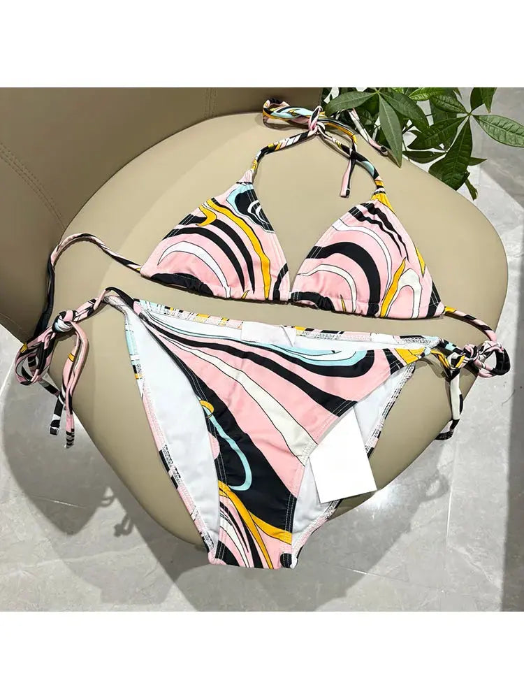 New Fashion Designer Geometric Printed 2 Pieces Bikini Swimwear Women's 2026 Aurexia off