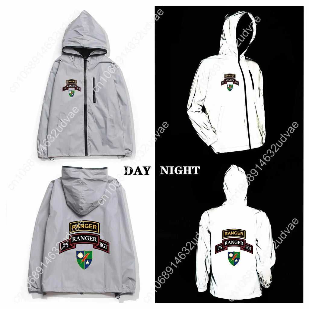 Army 75th Ranger Veteran Reflective Jacket Mens Womens Coat Hooded Windbreaker Runing Pocket Jackets Zipper Customized Hoodie Aurexia off