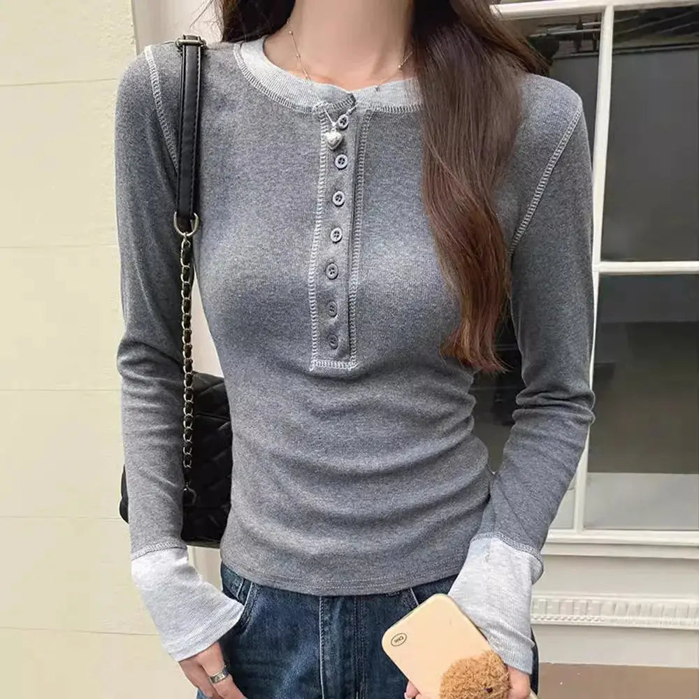 Y2K Patchwork T-Shirt 2025, Contrast Color Grunge Top, Harajuku Bodycon Casual Tee for Women Aurexia off