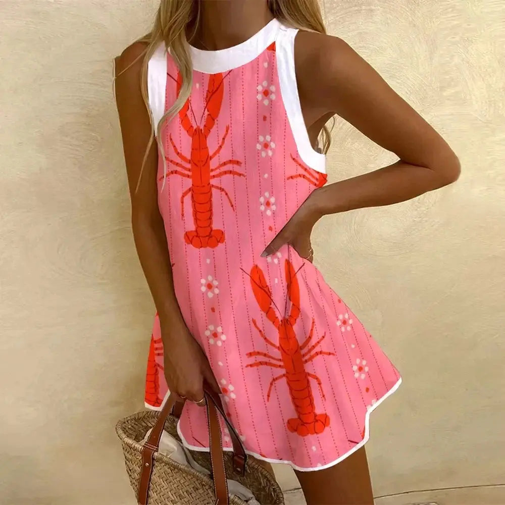 Women's Pineapple Print Sleeveless Dress - Casual Beach Vacation Party Dress for Summer Aurexia off