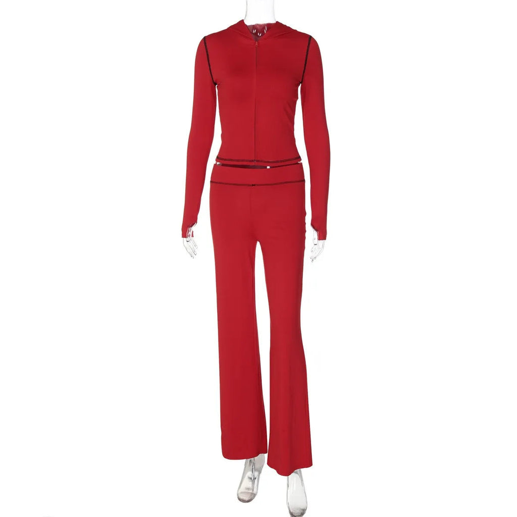 Summer Women's Clothing Front Top High Waist Skinny Long Pants Set For Polyester Streetwear Aurexia off