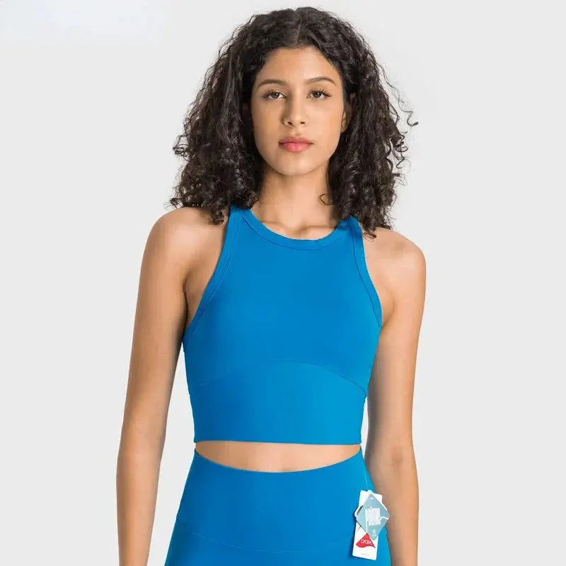 Built-in chest patch, high-end women's yoga vest, nude feel Leica gym exercise sports bra, hanging neck style Aurexia off