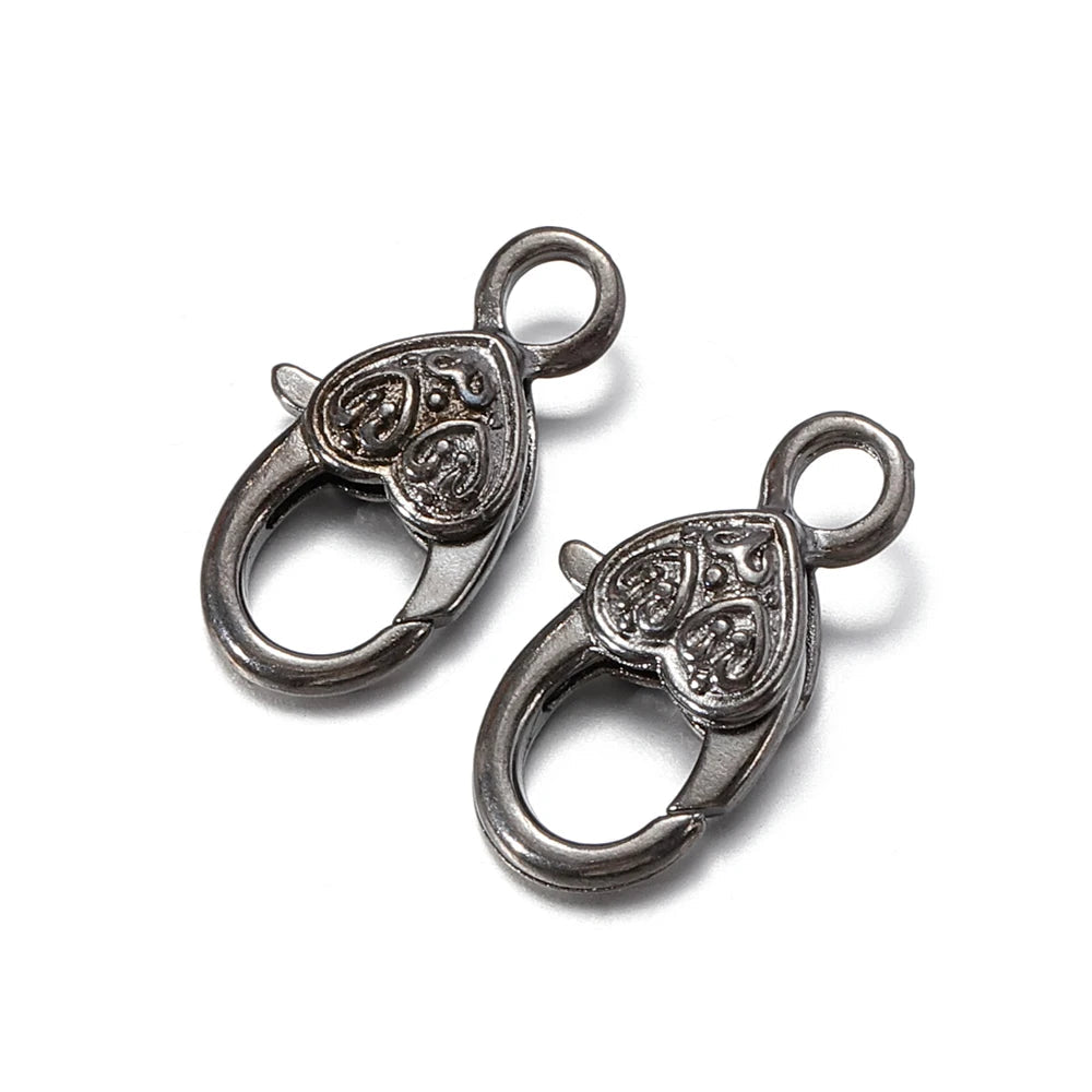 10pcs Metal Heart-Shaped Lobster Clasp Connectors Vintage Engraved Heart Alloy Keychains for DIY Pendant Jewelry Making Aurexia off