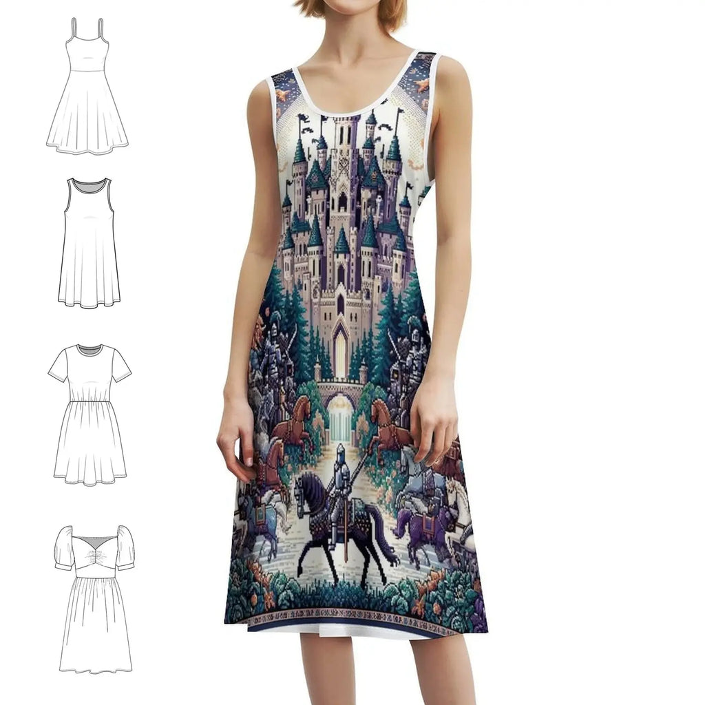 Seamless Pattern Knight Kingdom Designs And Sweetheart Neckline Dress Elegant Summer Party Dress For Women Ornate Design Vector Aurexia off