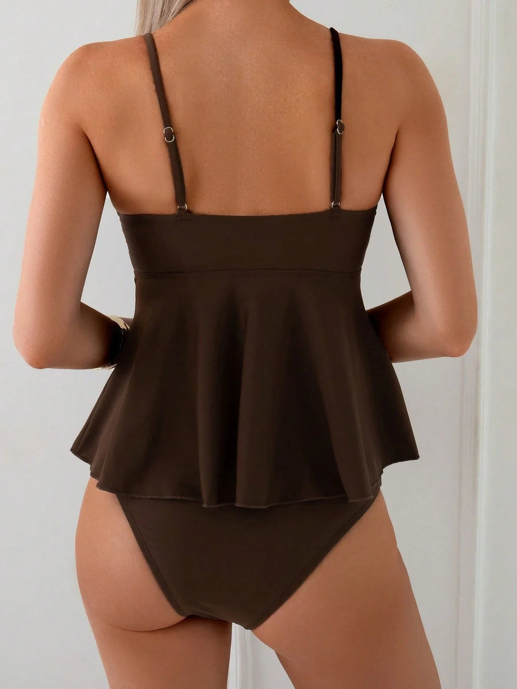 Elegant Brown Shell Beaded Tankini Set For Women Beach Vacation Swimwear Aurexia off