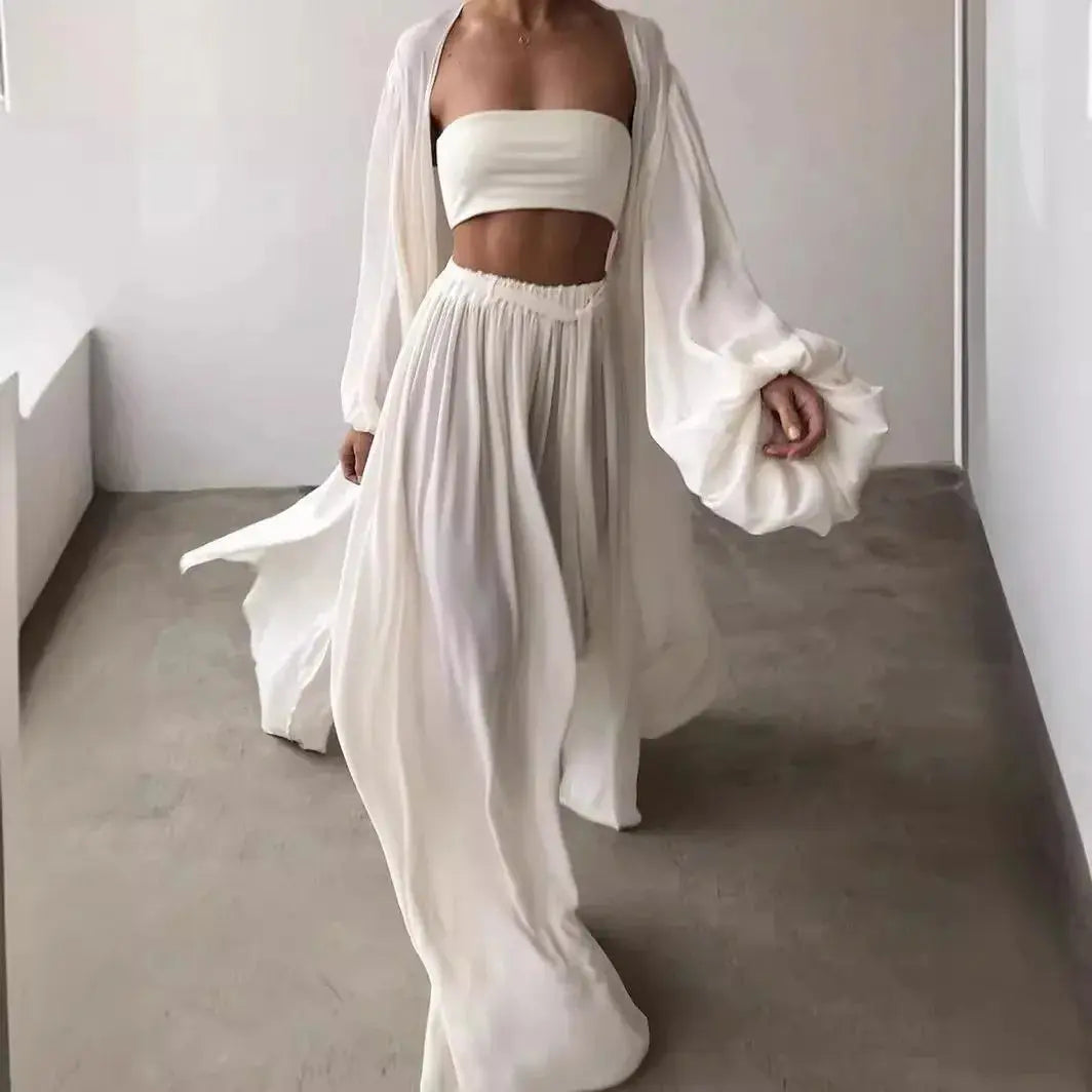 Summer Spring Women's Clothing Two Piece Set Long Sleeve Lantern Sleeve Solid Color Outfit Women's Suit Polyester Streetwear Aurexia off