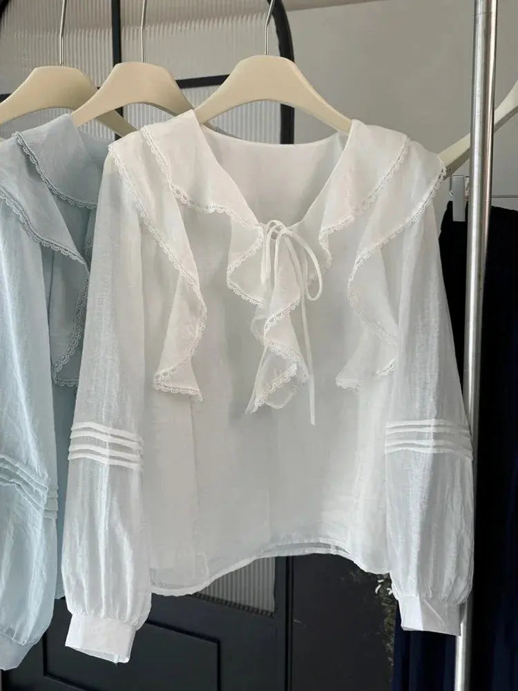French V-Neck Chic Long Sleeved Blouse Women's Spring Summer Ruffled Casual Top New Design Aurexia off