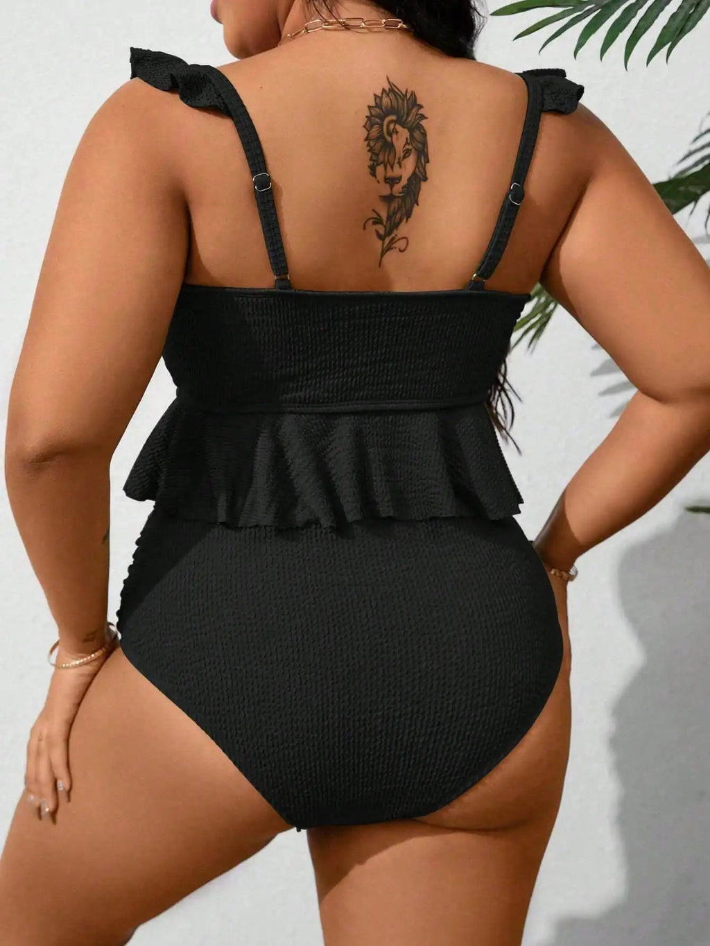 Black Ruffled Peplum Bikini Set With Square Neck And High Waist Aurexia off
