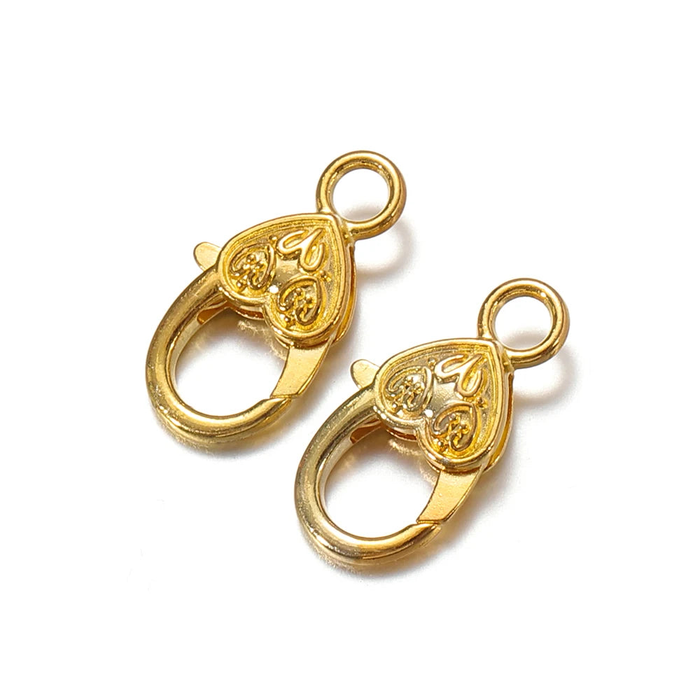 10pcs Metal Heart-Shaped Lobster Clasp Connectors Vintage Engraved Heart Alloy Keychains for DIY Pendant Jewelry Making Aurexia off