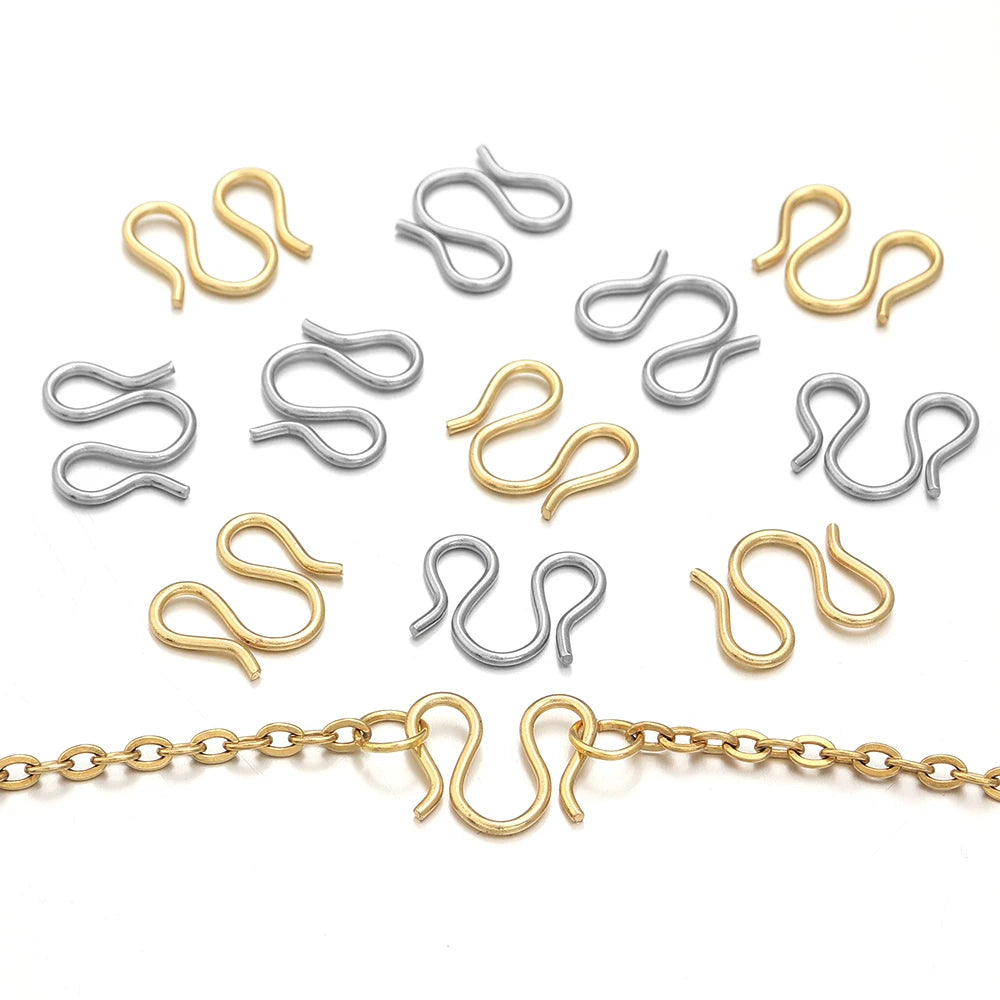 20Pcs Stainless Steel Gold Color S M Shape End Clasps Hooks Chain Connectors For Bracelet Necklace DIY Jewelry Making Supplies Aurexia off