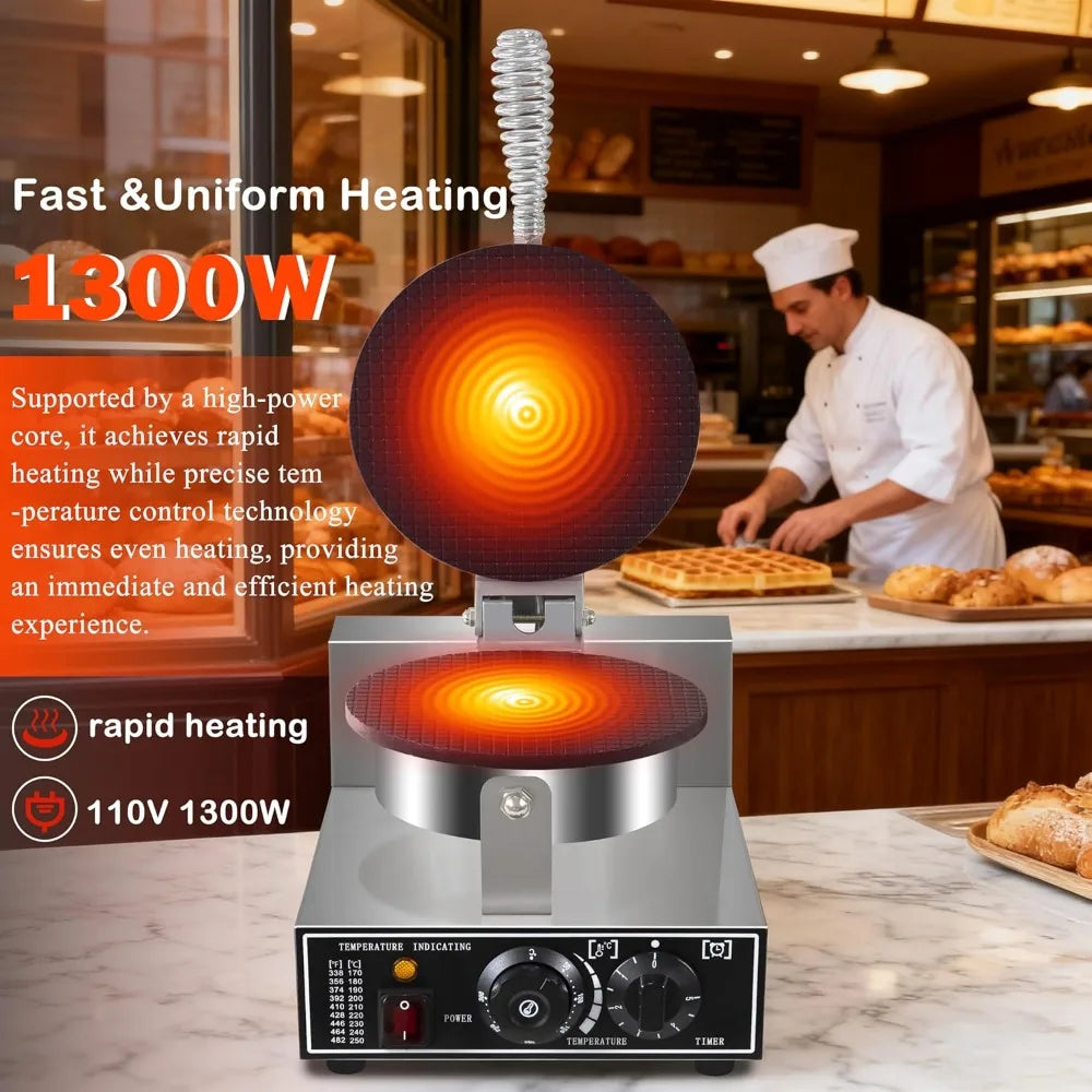 110V Commercial Waffle Cone Maker 1300W Electric Ice Cream Cone Baker, Non-Stick, Temp & Time Control for Restaurants Aurexia off
