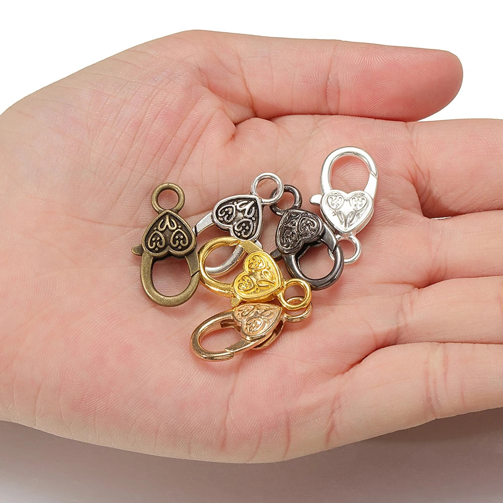 10pcs Metal Heart-Shaped Lobster Clasp Connectors Vintage Engraved Heart Alloy Keychains for DIY Pendant Jewelry Making Aurexia off