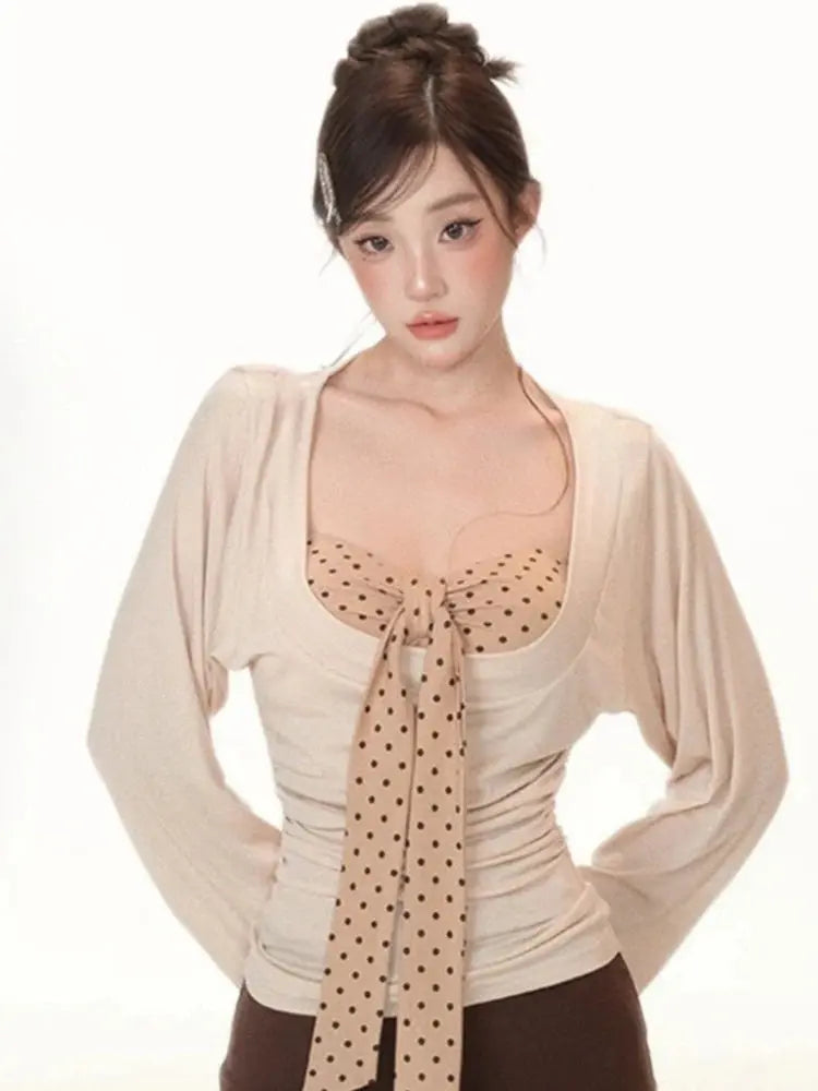 Y2K Two Piece Set: Sexy Pleated Top & Polka Dot Strapless Vest, Fairy Grunge Suit Aurexia off