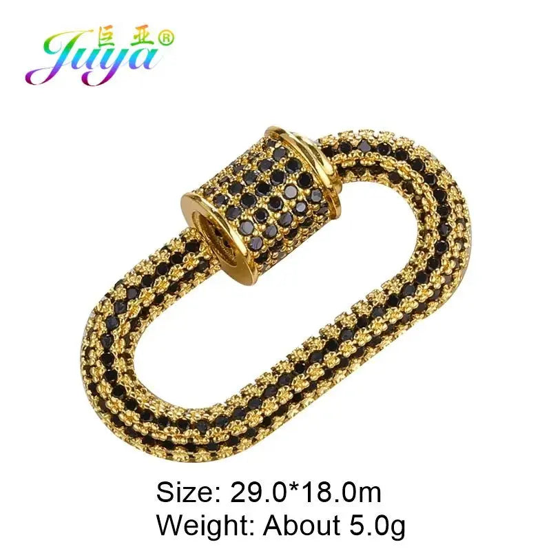 Juya Handmade Zirconia 18K Gold Plated Decorative Copper Pendant Carabiner Screw Bolt Lock Clasps For DIY Punk Jewelry Making Aurexia off