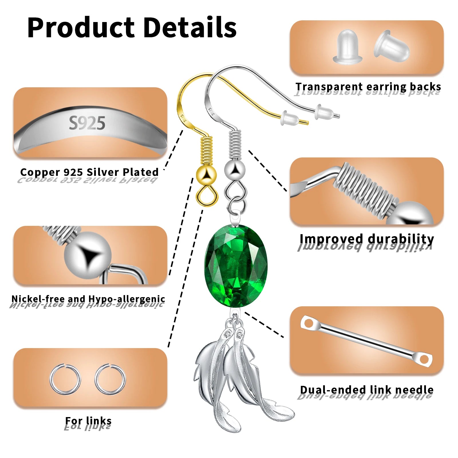 925 Silver/Gold Plated Earring Hooks for Jewelry Making, 900pcs Hypoallergenic Earring Making Kit,Earring Findings Jump Rings Aurexia off