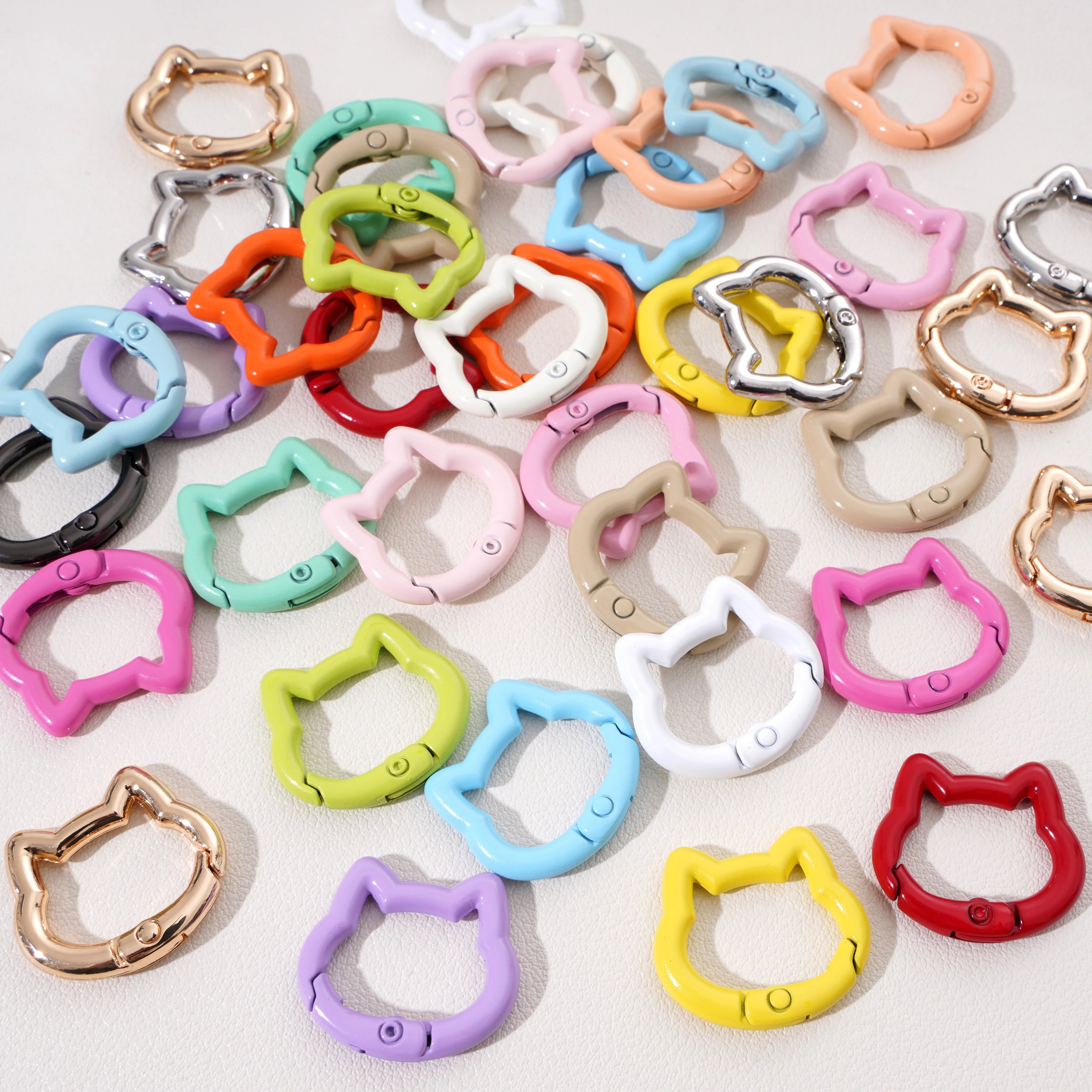1pc/bag Alloy Spring Clasps Colorful Cute Cat Shape Spring Ring Carabiner Clips For DIY Keyring Lanyard Keychain Making Findings Aurexia off
