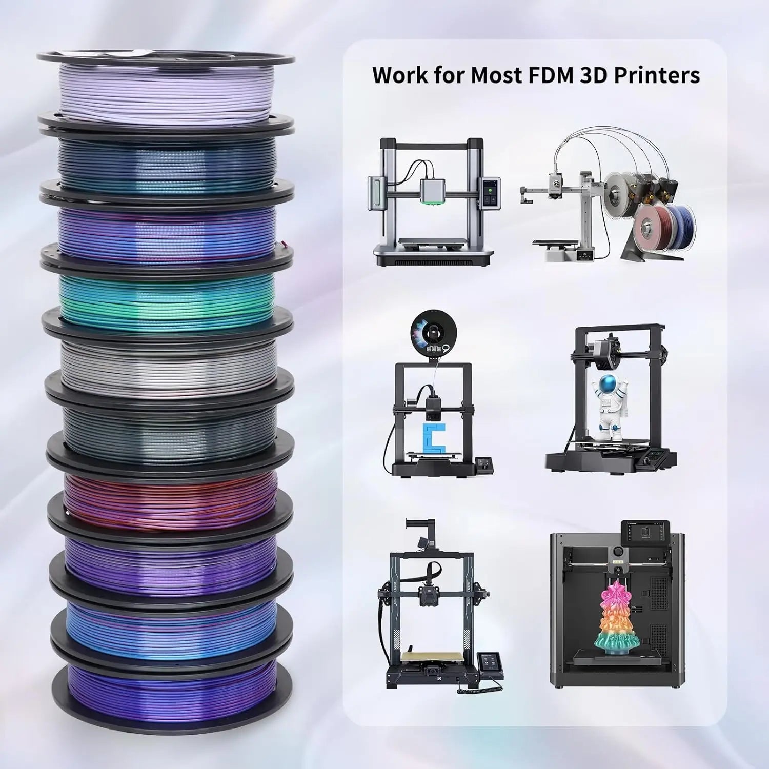 Silk PLA Filament 1.75mm Rainbow Color, 10-Pack Bundle for Smooth 3D Printing Aurexia off