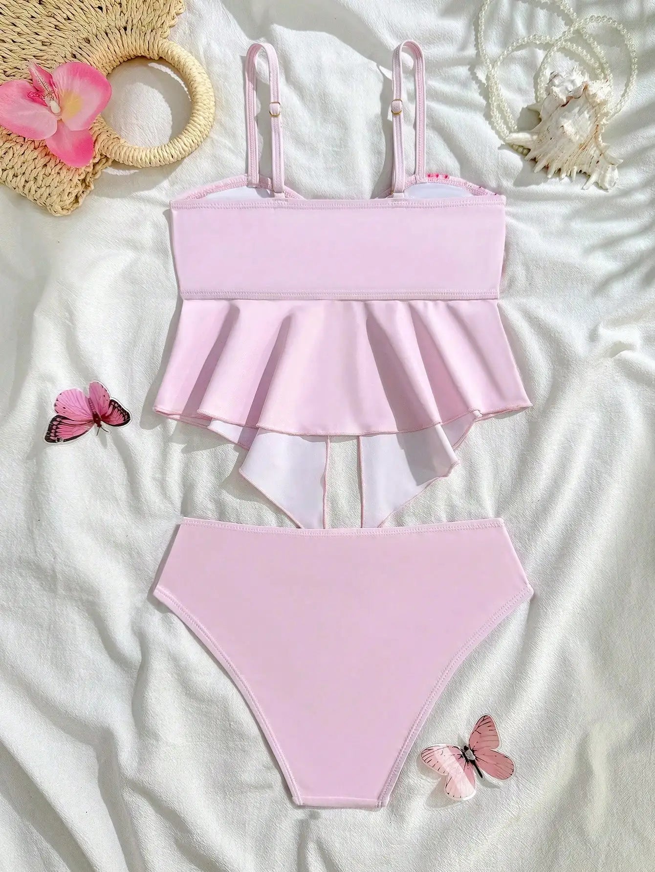 Pink Floral Print Bikini Set With Bow Detail Women's Two Piece Swimsuit For Beach And Pool Aurexia off