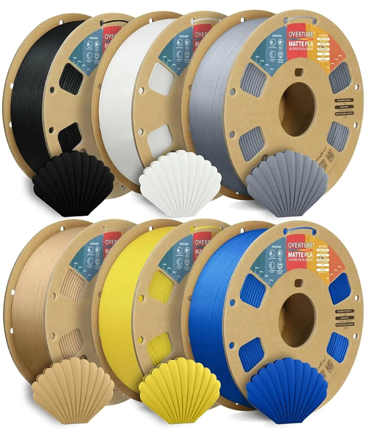 Matte PLA 3D Printer Filament 1.75mm, Low Warping, 6kg Bundle (6 Colors) for Most FDM Printers Aurexia off