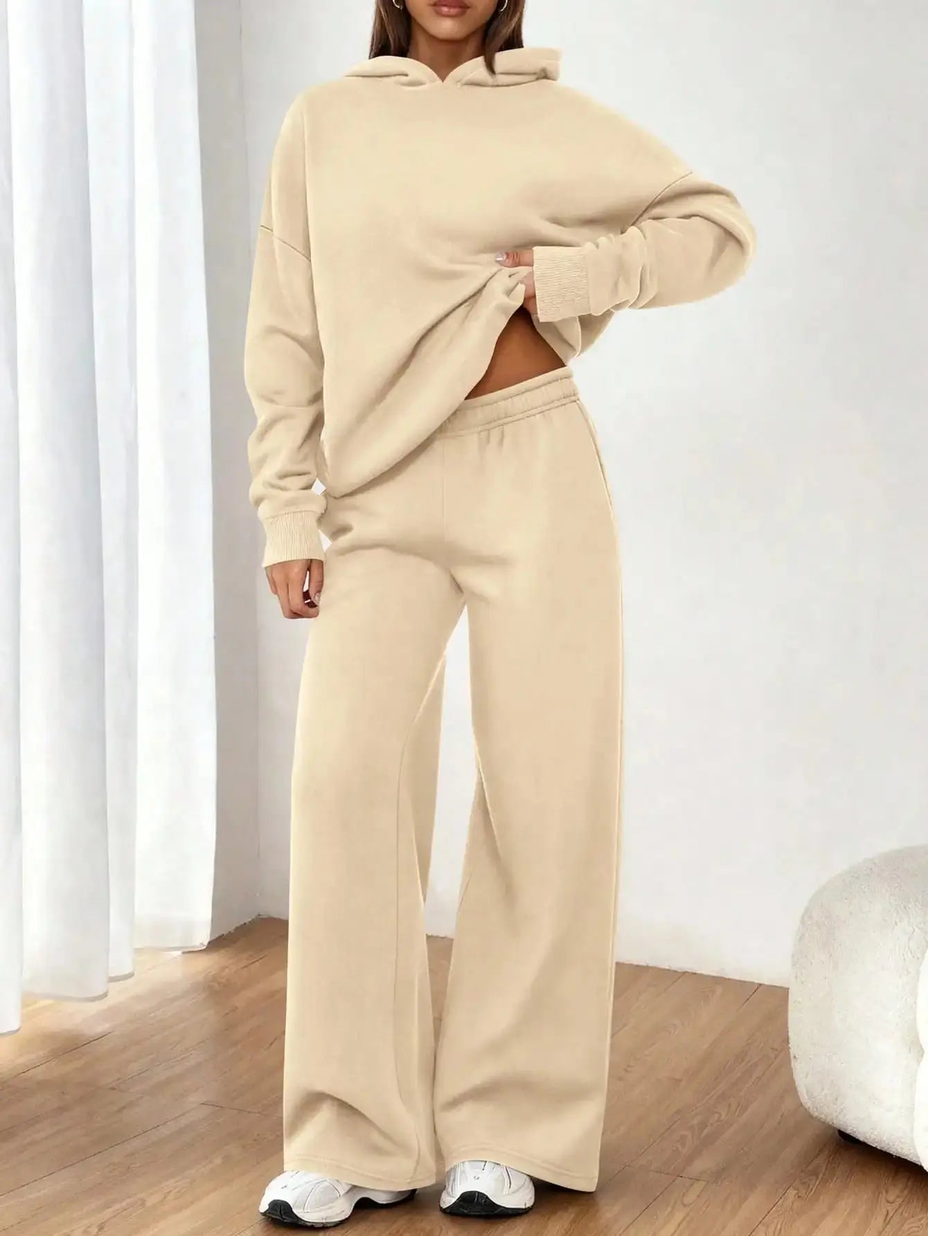 Women's 2 Piece Sweatsuit Set Casual Long Sleeve Hoodie Loose Wide Leg Sweatpants Aurexia off