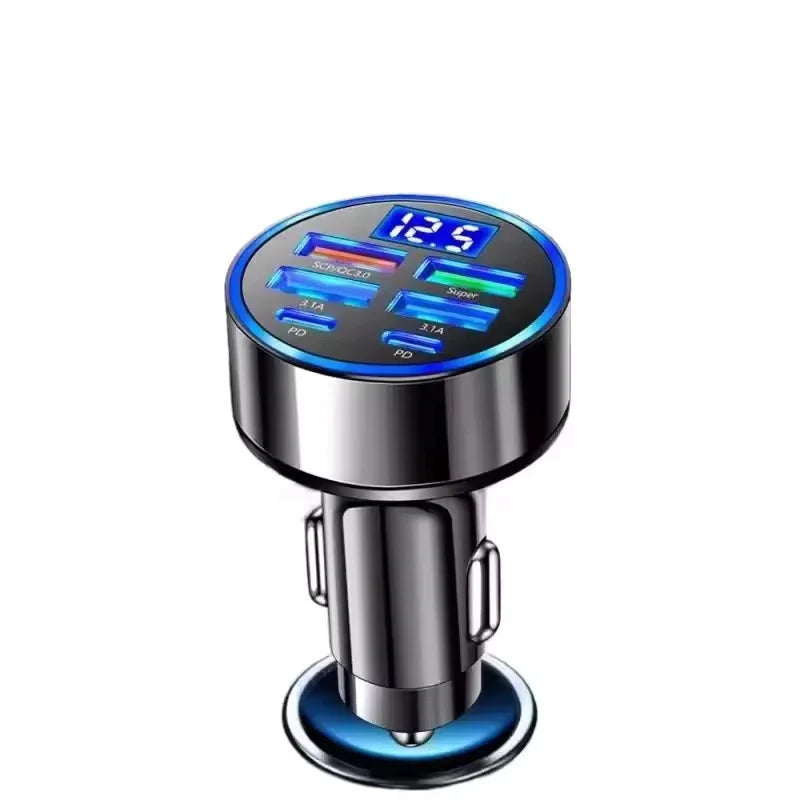 6 in 1 USB C Car Phone Charger Adapter with Voltage Display Dual PD Super Fast for iPhone 15 Pro max OPPO Samsung Huawei Aurexia off