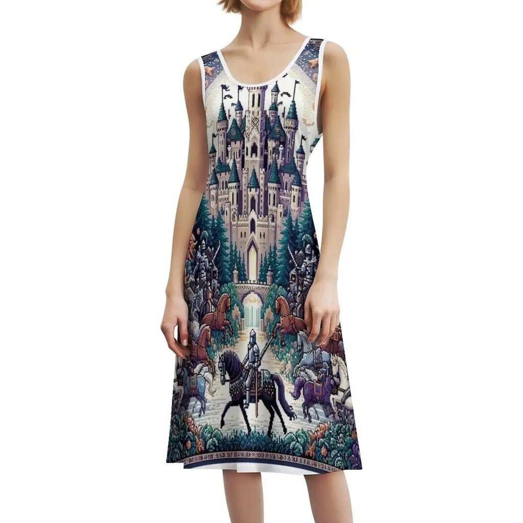Seamless Pattern Knight Kingdom Designs And Sweetheart Neckline Dress Elegant Summer Party Dress For Women Ornate Design Vector Aurexia off