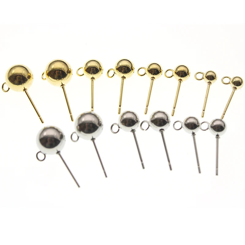 20Pcs Stainless Steel 3/4/5/6/8mm Round Ball Stud Earrings Post With Loops For DIY Earrings Accessories Jewelry Making Findings Aurexia off